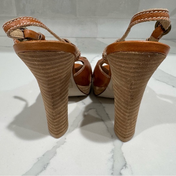 Steve Madden brown leather open toe stacked chunky heel ankle strap heels - Picture 4 of 4